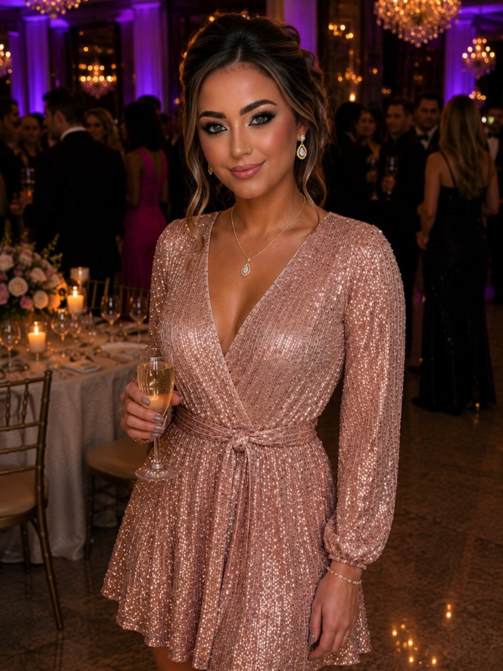 Bebe Pink Rose Gold Sequined Dress Size M NWT